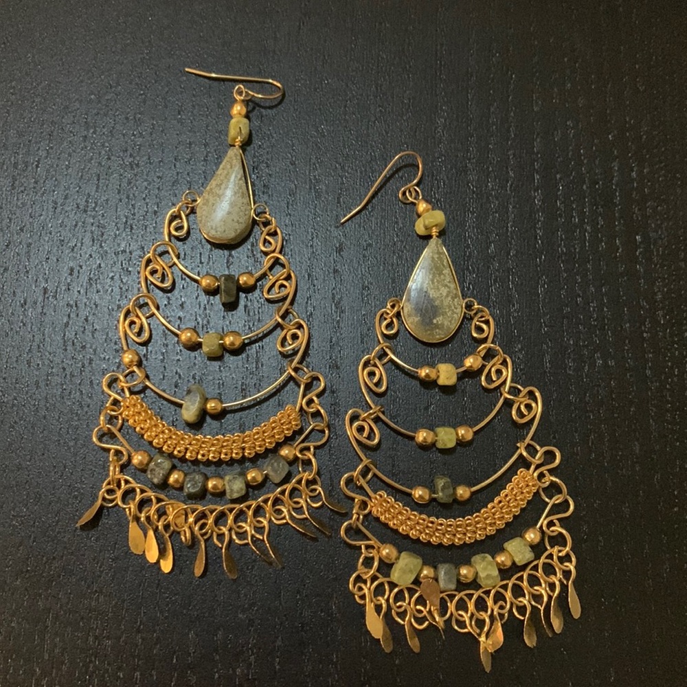 Gold and Teal floating Earrings